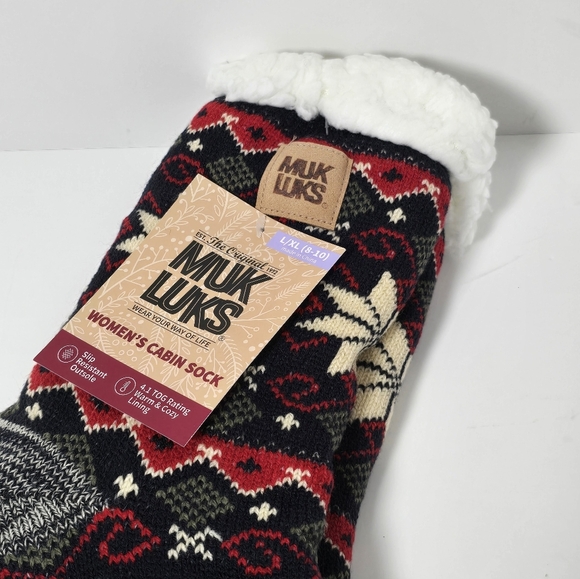 Muk Luks navy multi sheria lined slipper socks womens L/Xl nwt - Picture 2 of 3
